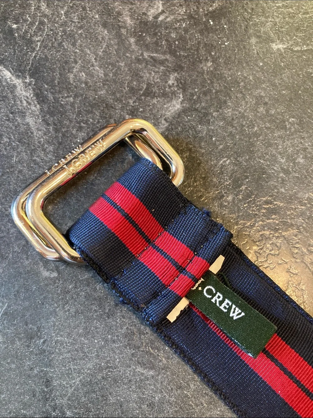 Men J Crew blue red striped adjustable belt size XL